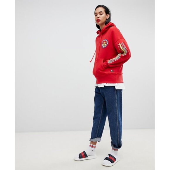 TOMMY JEANS 90s Inspired Sailing Logo Hoodie Red Size XL - Picture 2 of 11